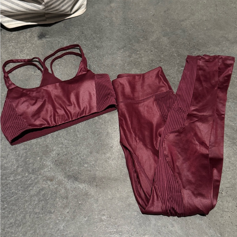 Fabletics Burgundy Leggings and Sports Bra Set